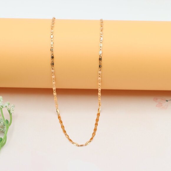 "Shiny Flat Link Rose Gold Necklace, Adjustable Chain, XPNL0188 - Picture 9 of 12